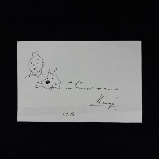 Figurine Family - Tintin - Dessin Tintin et Milou dédicacé, daté et signé de Hergé