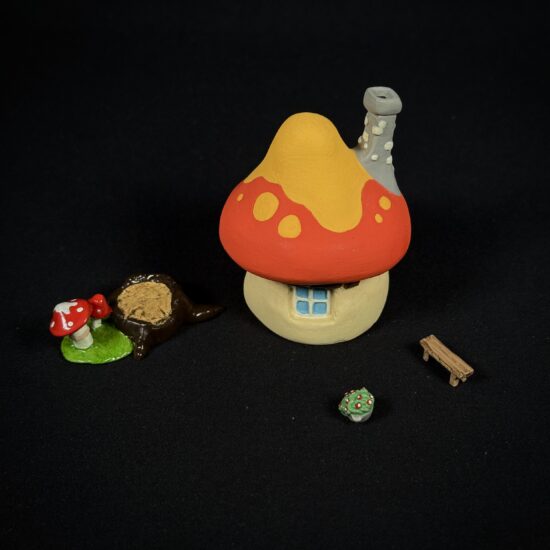 Figurine Family - La maison rouge et jaune schtroumpfs - pixi